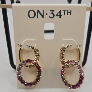 NWT On 34th Gold and Pink Hoop Earrings